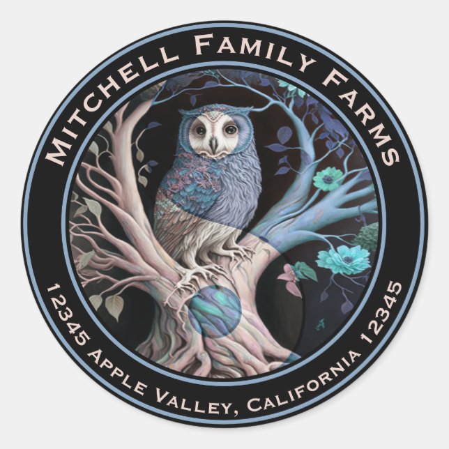 Adesivo Redondo Logotipo comercial Yin Yang Owl (Frente)