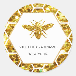 Adesivo Redondo logótipo da abelha hexágona em branco