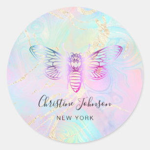 Adesivo Redondo logotipo da abelha na design holográfica faux