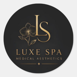 Adesivo Redondo Logotipo da Clínica de Bem-Estar Luxo Lotus Luxe S