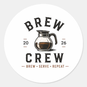 Adesivo Redondo ☕ Logotipo da Equipe da Cafeteria Brew Crew ☕