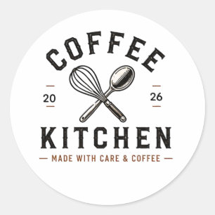 Adesivo Redondo ☕ Logotipo da Equipe da Cozinha de Café ☕