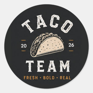 Adesivo Redondo 🌮 Logotipo da Equipe do Restaurante Mexicano Taco