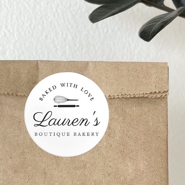 Adesivo Redondo Logotipo da padaria inicial do estilo clássico com (Criador carregado)