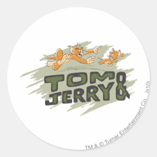 Adesivo Redondo Logotipo da perseguição de Tom e de Jerry