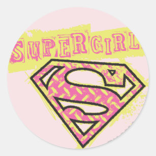 Adesivo Redondo Logotipo da Supergirl Grunge rosa