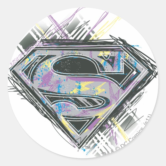 Adesivo Redondo Logotipo da Supergirl Scribbles (Frente)