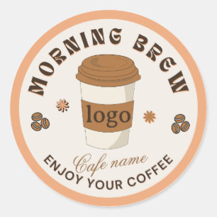 Adesivo Redondo Logotipo da Xícara de Café Morning Brew Cafe