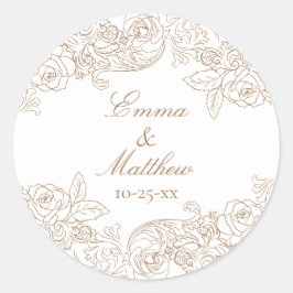 Adesivo Redondo Logotipo de Casamento Circular Barroco Dourado Mar