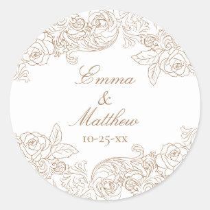 Adesivo Redondo Logotipo de Casamento Circular Barroco Dourado Mar
