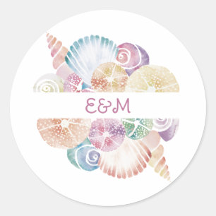 Adesivo Redondo Logotipo de Casamento de Água Marinha com Monogram