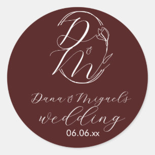 Adesivo Redondo Logotipo de casamento floral delicado e elegante e