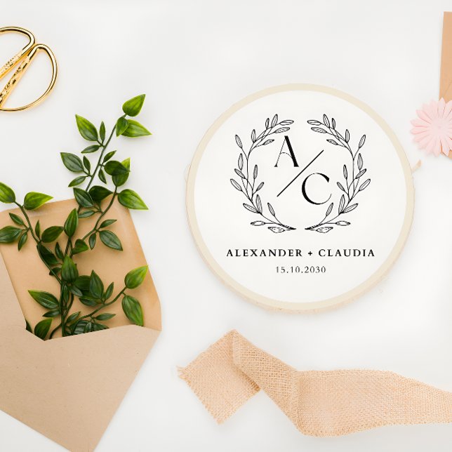 Adesivo Redondo Logotipo de Casamento Personalizado Elegante Bege  (Criador carregado)