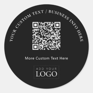 Adesivo Redondo Logotipo de Código QR de Negócios Preto Simples Pr