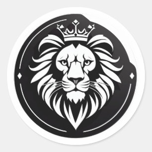 Adesivo Redondo Logotipo de Crista de Leão em Círculo Preto Majest