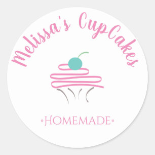 Adesivo Redondo Logotipo de CupCake Batedeira Padaria Caseira