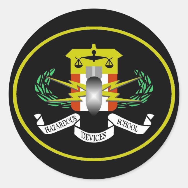 Adesivo Redondo Logotipo de dispositivos perigosos (Frente)