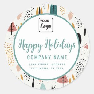 Adesivo Redondo Logotipo de Feliz Feriados do script minimalista m