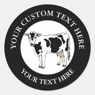 Adesivo Redondo Logotipo de Ícone de Vaca de Leite Personalizado 3