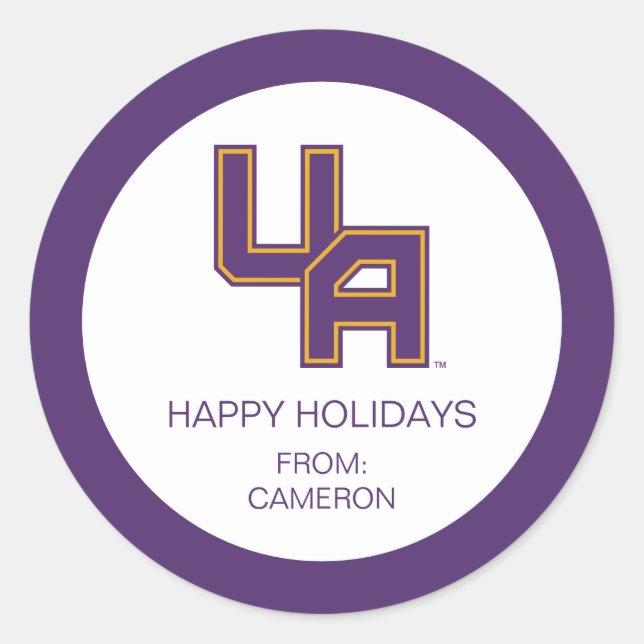 Adesivo Redondo Logotipo de Iniciais da Universidade de Albany (Frente)