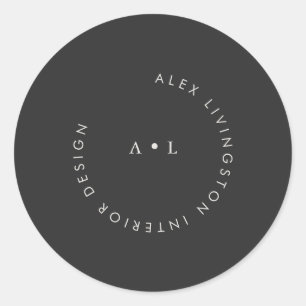 Adesivo Redondo Logotipo de Monograma de Círculo Preto e Branco Mi