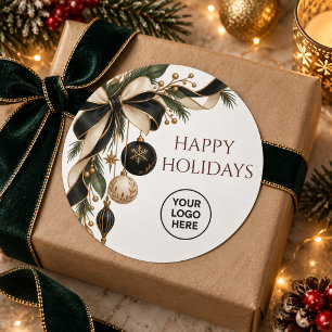 Adesivo Redondo Logotipo de Natal Corporativo Luxo Dourado Preto
