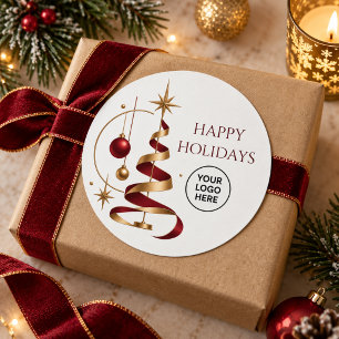 Adesivo Redondo Logotipo de Natal Corporativo Moderno em Bourgundy