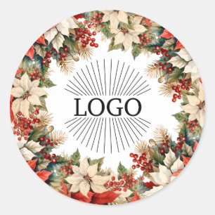 Adesivo Redondo Logotipo de Natal Poinsettias