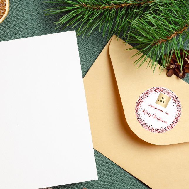 Adesivo Redondo Logotipo de negócio branco vermelho-natalino (Criador carregado)