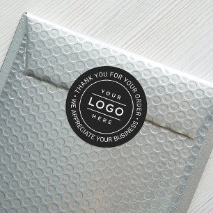 Adesivo Redondo Logotipo de Negócio Personalizado Preto Agradecime