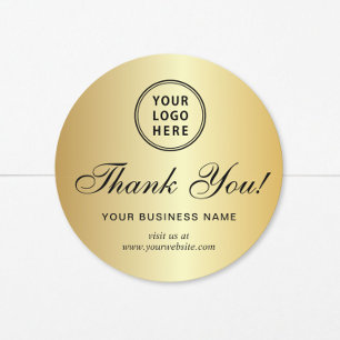 Adesivo Redondo Logotipo de Negócios Elegante Script Ouro Obrigado