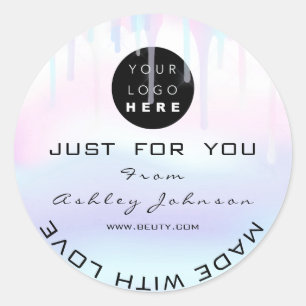 Adesivo Redondo Logotipo de Obrigado brilhante holográfico branco