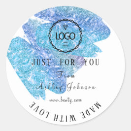 Adesivo Redondo Logotipo De obrigado Feito Com Amor, Azul E Água