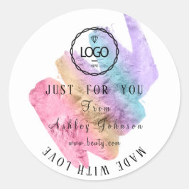 Adesivo Redondo Logotipo De obrigado Feito Com Amor Rosa Rosa Rosa