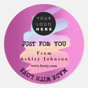 Adesivo Redondo Logotipo De obrigado Feito Com Amor Traça Colar B