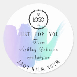 Adesivo Redondo Logotipo De obrigado Feito Com Mint Rosa Com Amor