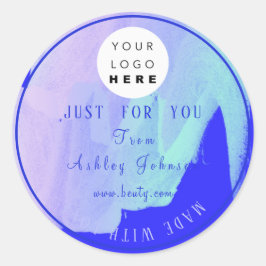 Adesivo Redondo Logotipo De obrigado Feito Com Pintor Azul Mint