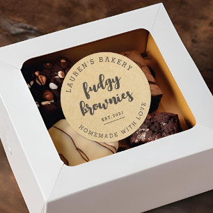 Adesivo Redondo Logotipo de Padaria Caseira Kraft Moderna Brownies