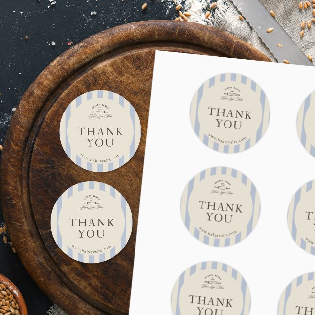 Adesivo Redondo Logotipo de padaria em granalha azul-serrilhado (Criador carregado)