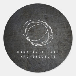 Adesivo Redondo Logotipo de Rabisco de Designer em Metal Preto Gru