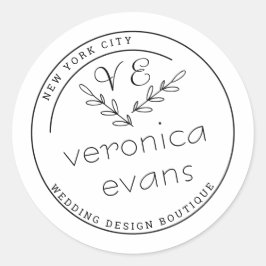 Adesivo Redondo logotipo de ramos botânicos estilizados modernos