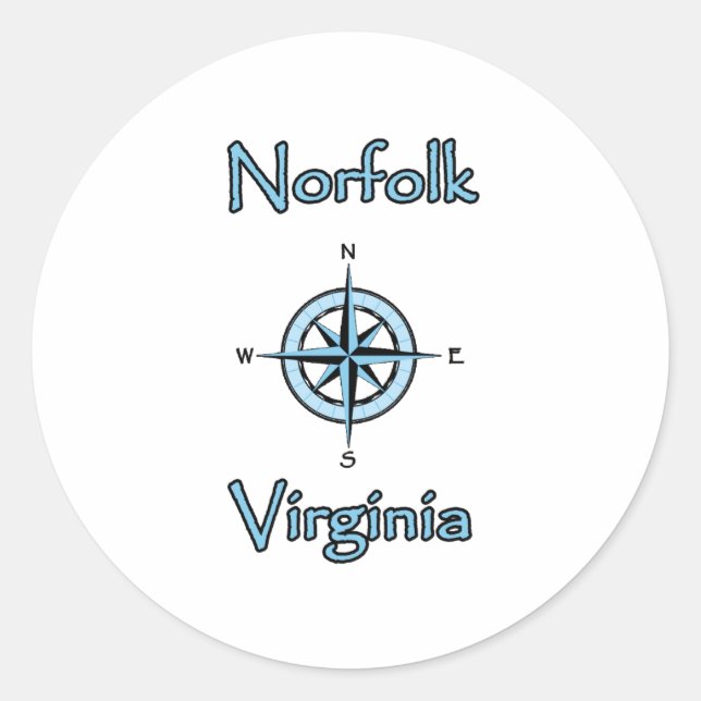 Adesivo Redondo Logotipo de Rosa do Norfolk Virginia Compass (Frente)