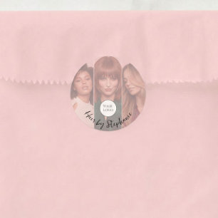 Adesivo Redondo Logotipo de Roteiro Rosa Corado 3 Salão de Cabeler