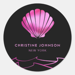 Adesivo Redondo logotipo de seashell com efeito metálico falso