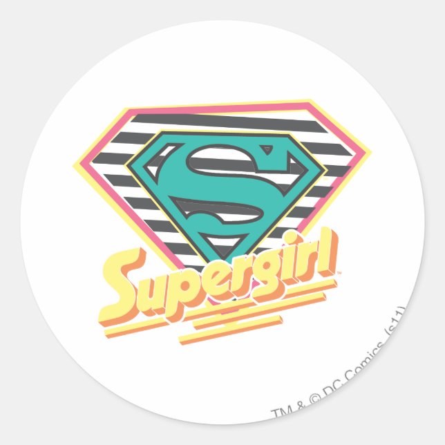Adesivo Redondo Logotipo de Supergirl Striped (Frente)