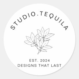 Adesivo Redondo Logotipo de texto curvo em Cinza e branco bege