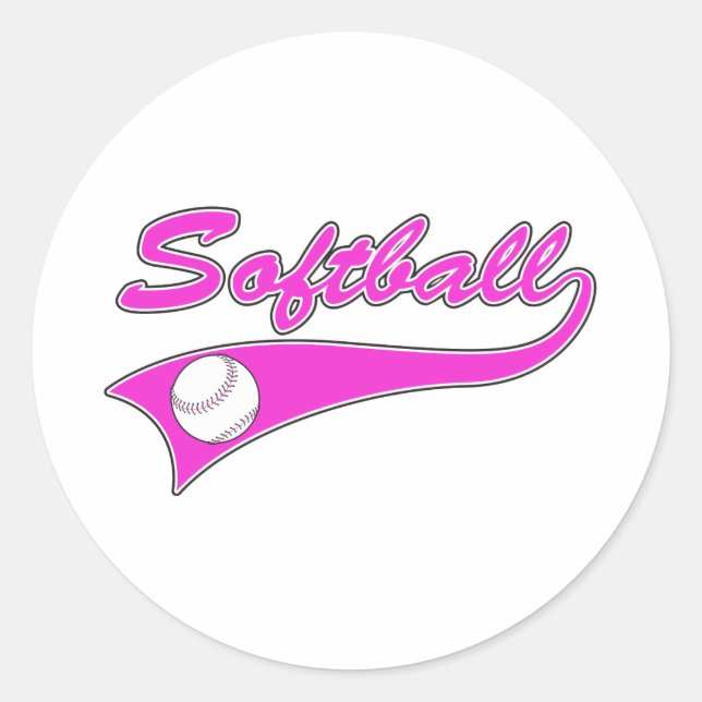 Adesivo Redondo logotipo de texto do script do softball rosa (Frente)