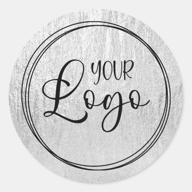 Adesivo Redondo Logotipo de textura do vidro prateado (Frente)