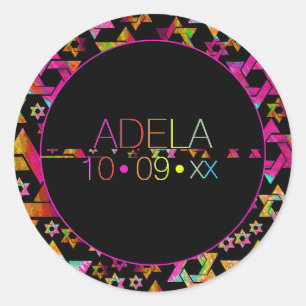 Adesivo Redondo Logotipo do Bat Mitzvah do PixDezines Neons