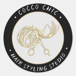 Adesivo Redondo Logotipo do Cabelo da Tesoura Obrigado Preto Doura